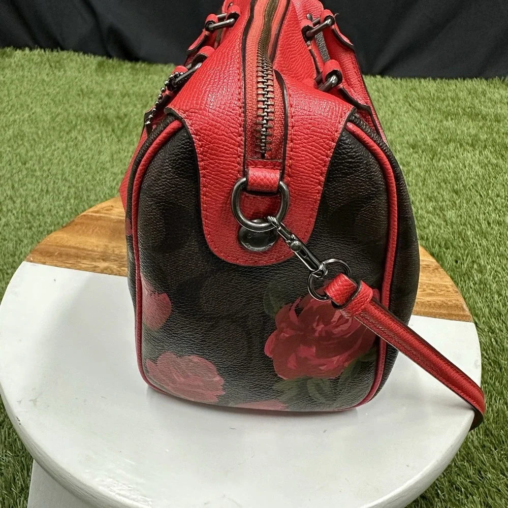 Coach Canvas Mini‎ Bennett Brown Rose Floral Red